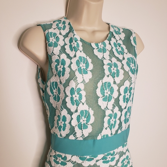 VA Va Voom Teal Mesh & Lace Nude Swmi Sheer Bodycon Dress Size Small - Picture 3 of 13